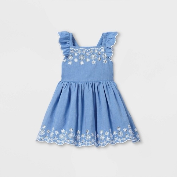 Cat & Jack Other - Toddler girls embroidered flutter sleeve dress eyelet blue and white size 2T